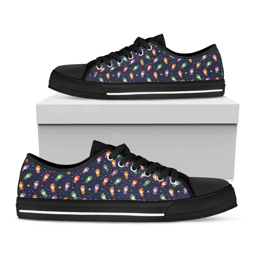 Cute Wizard Pattern Print Black Low Top Shoes