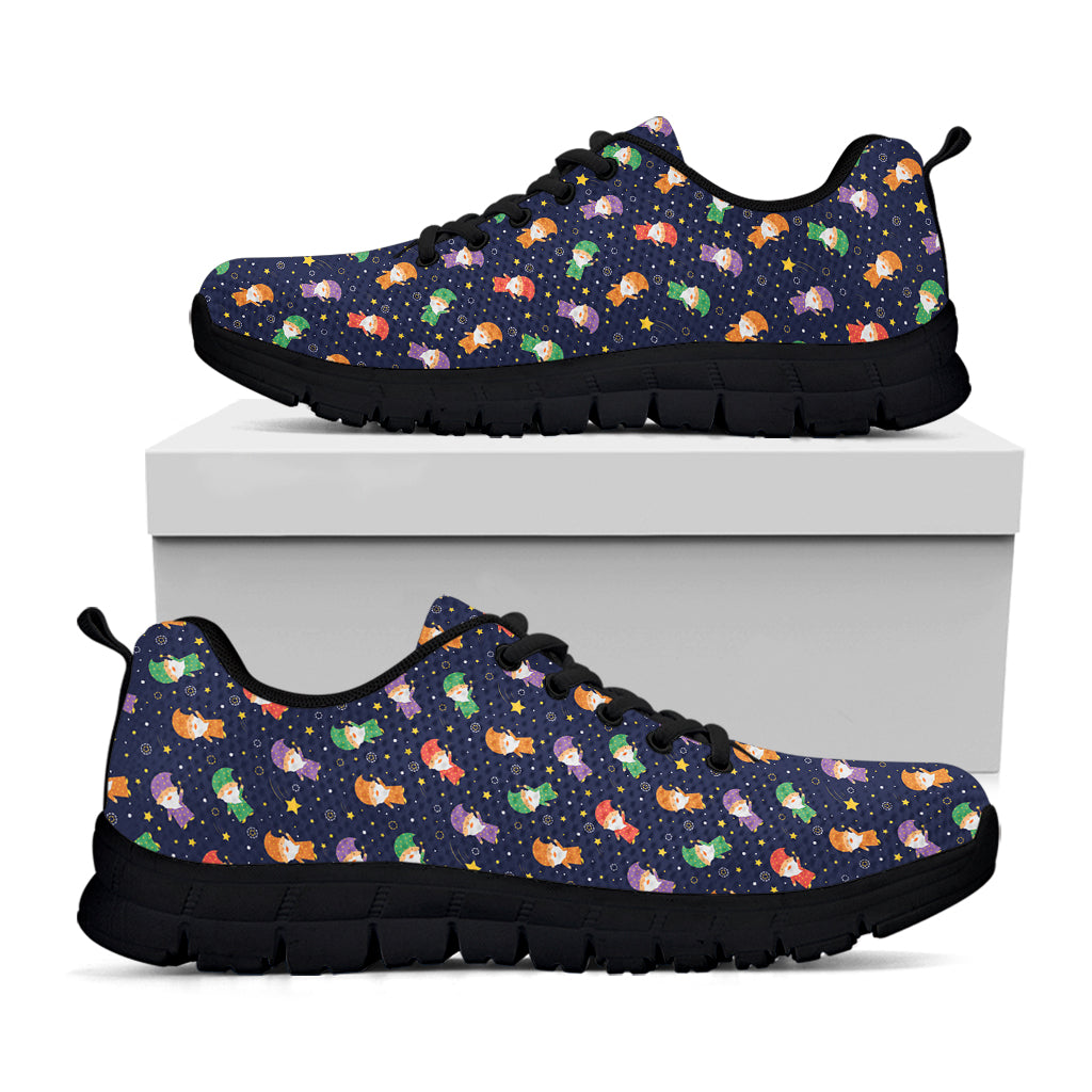 Cute Wizard Pattern Print Black Sneakers