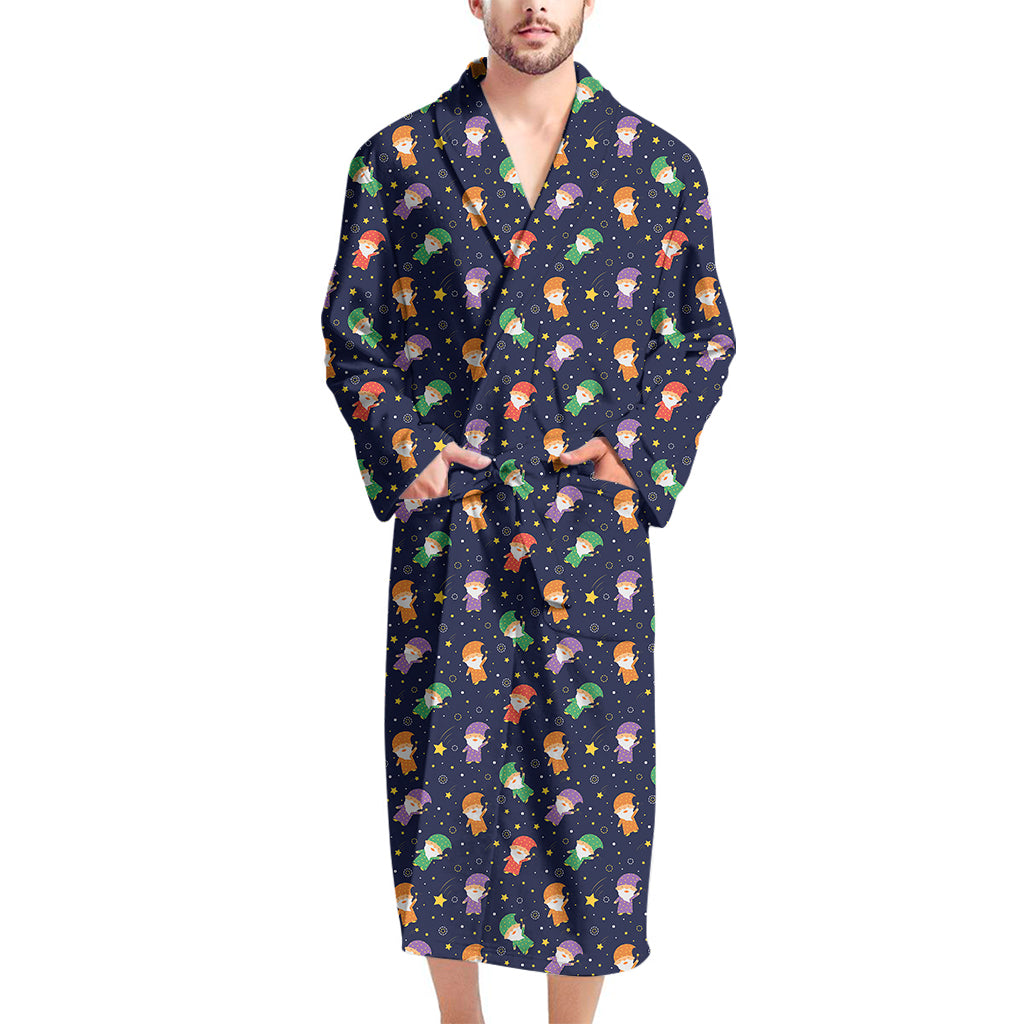 Cute Wizard Pattern Print Men's Bathrobe