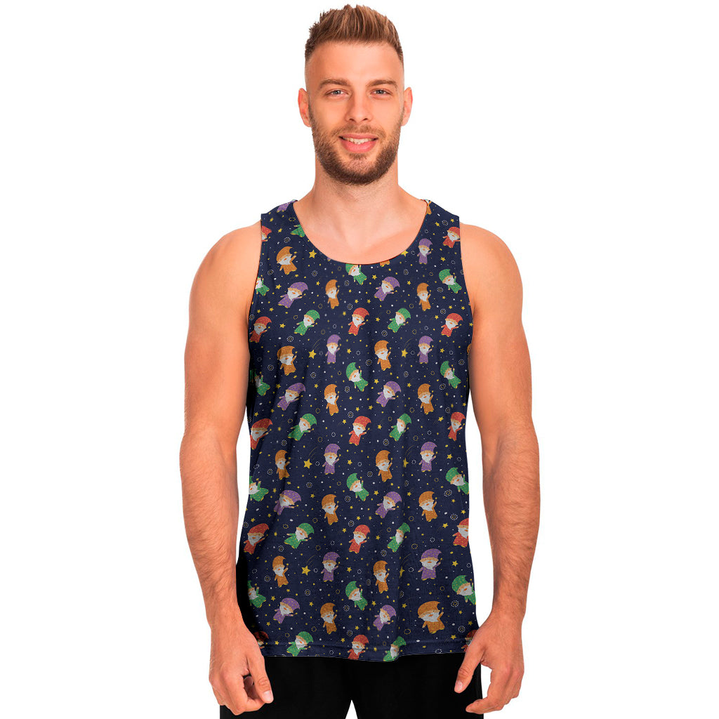 Cute Wizard Pattern Print Men's Tank Top