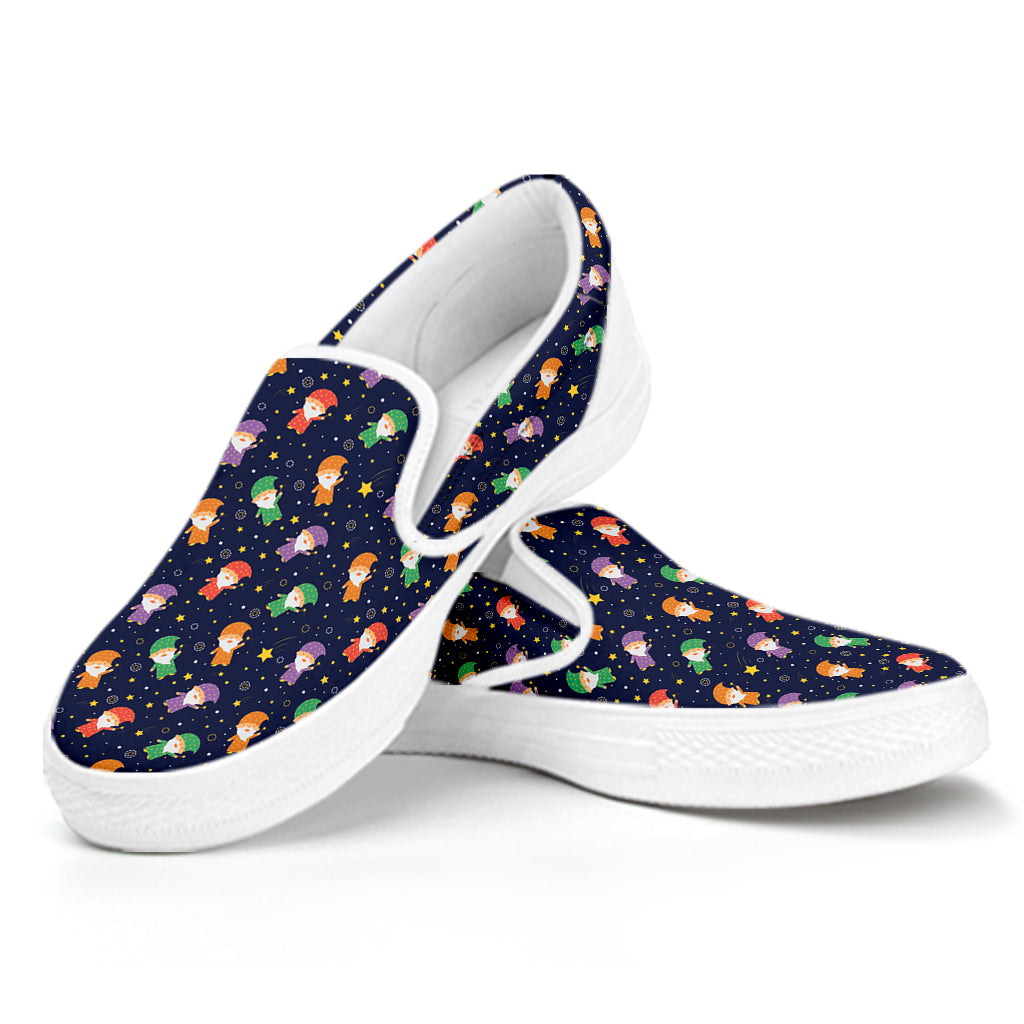 Cute Wizard Pattern Print White Slip On Shoes