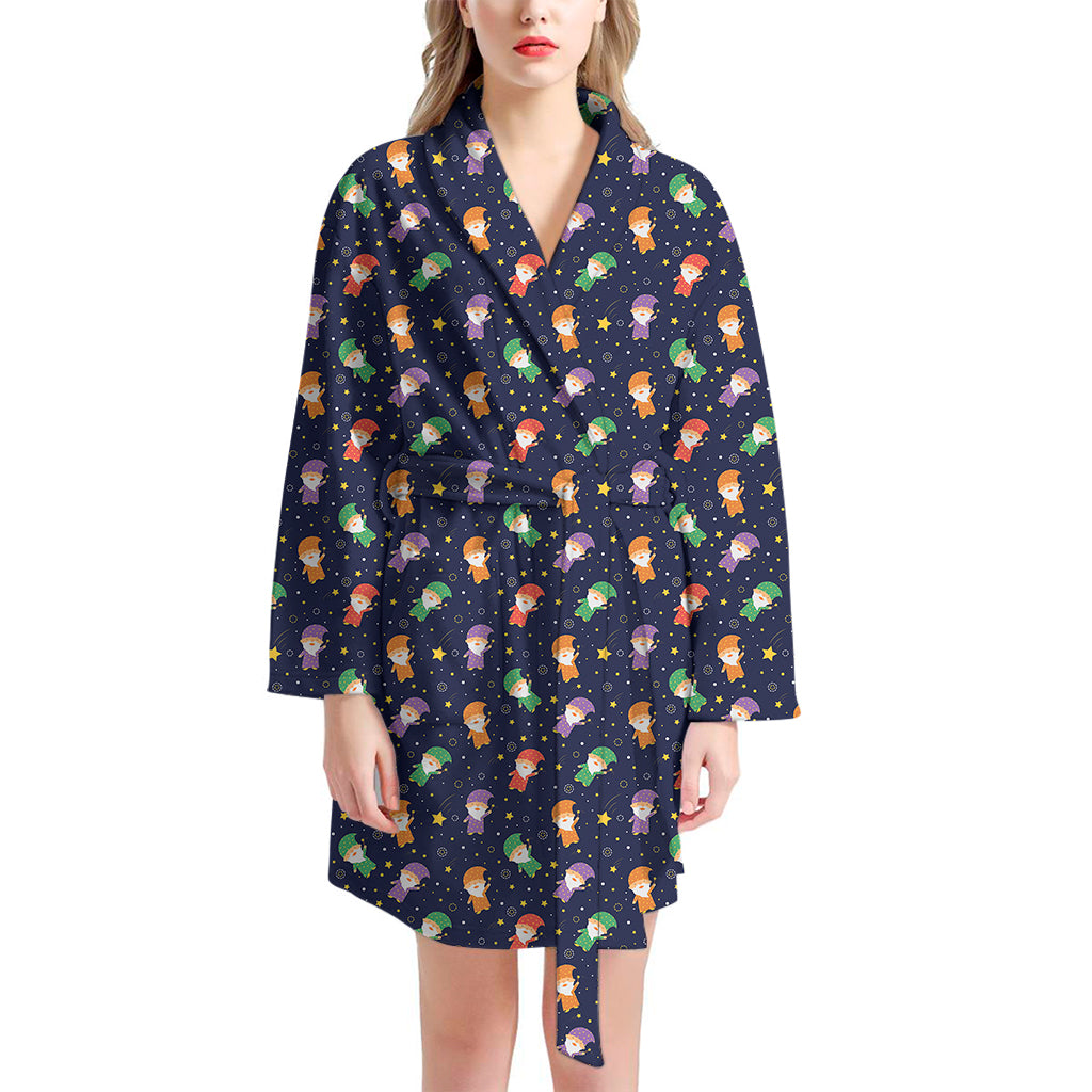 Cute Wizard Pattern Print Women's Bathrobe