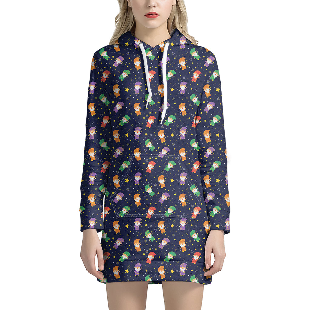 Cute Wizard Pattern Print Women's Pullover Hoodie Dress