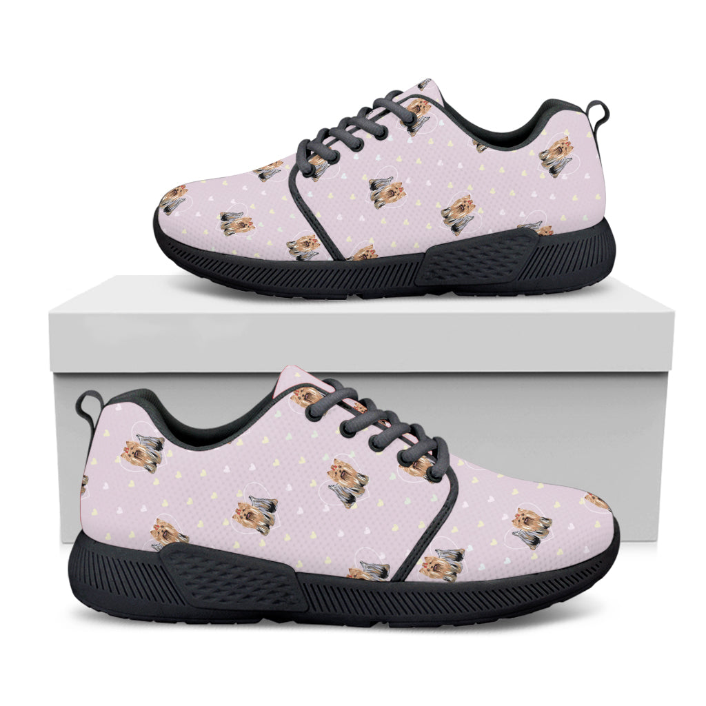 Cute Yorkshire Terrier Pattern Print Black Athletic Shoes