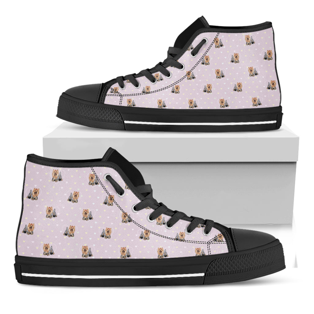 Cute Yorkshire Terrier Pattern Print Black High Top Shoes