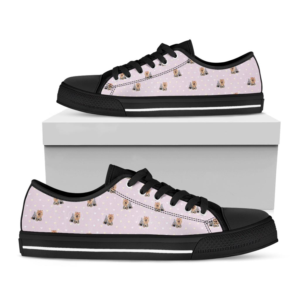 Cute Yorkshire Terrier Pattern Print Black Low Top Shoes