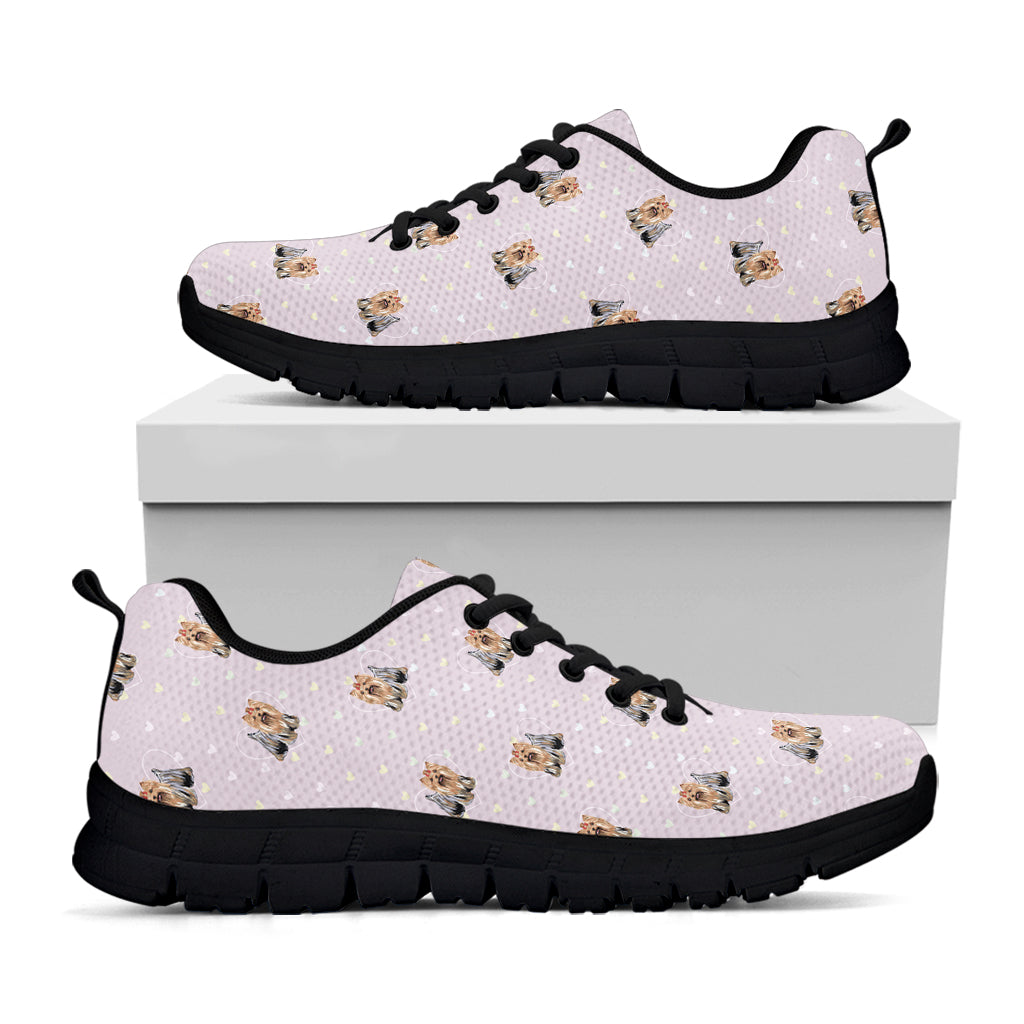 Cute Yorkshire Terrier Pattern Print Black Sneakers