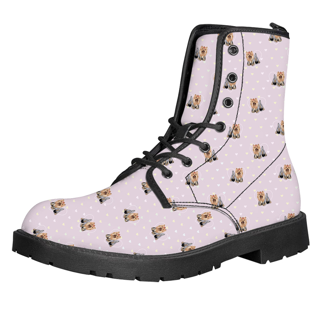 Cute Yorkshire Terrier Pattern Print Leather Boots