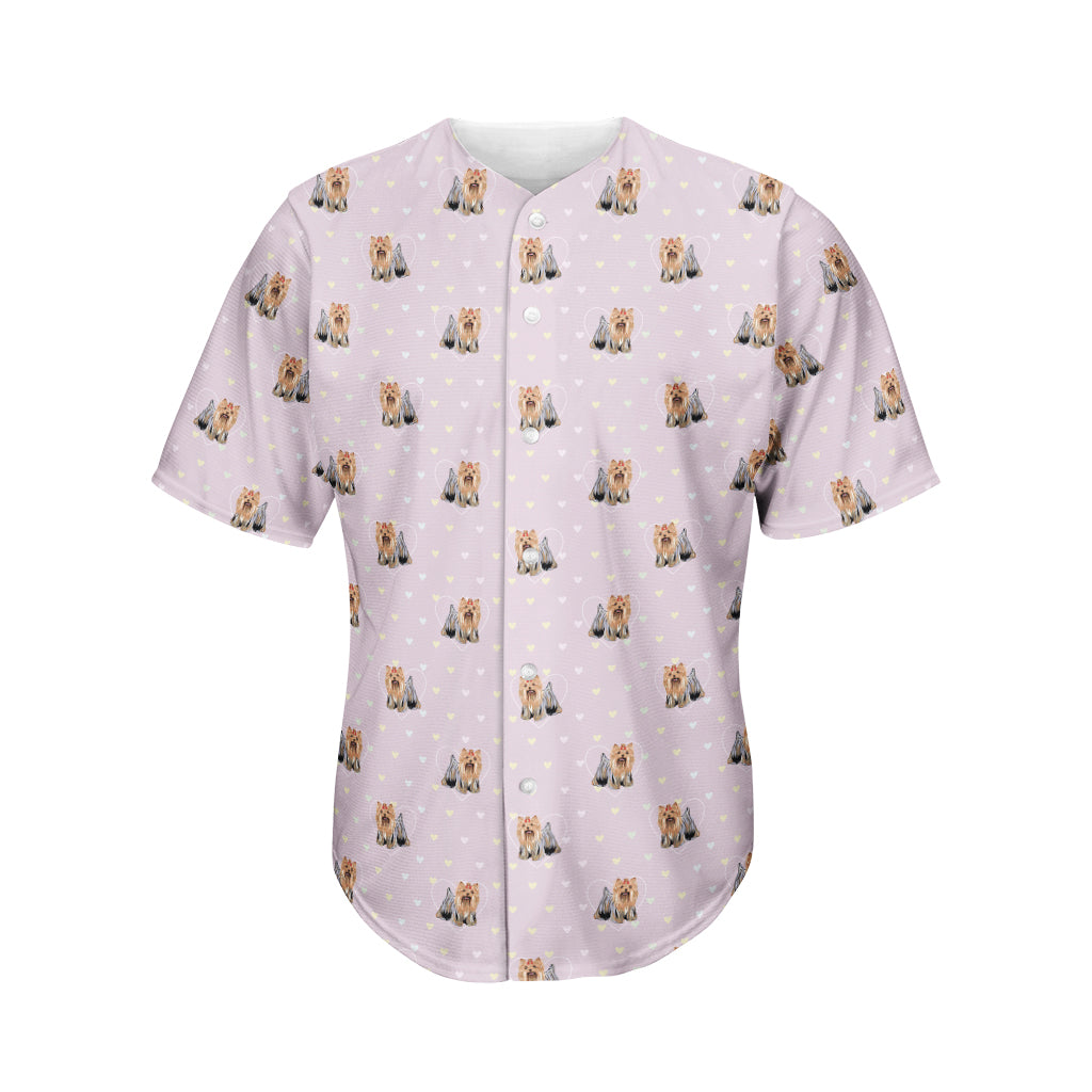 Cute Yorkshire Terrier Pattern Print Men's Baseball Jersey