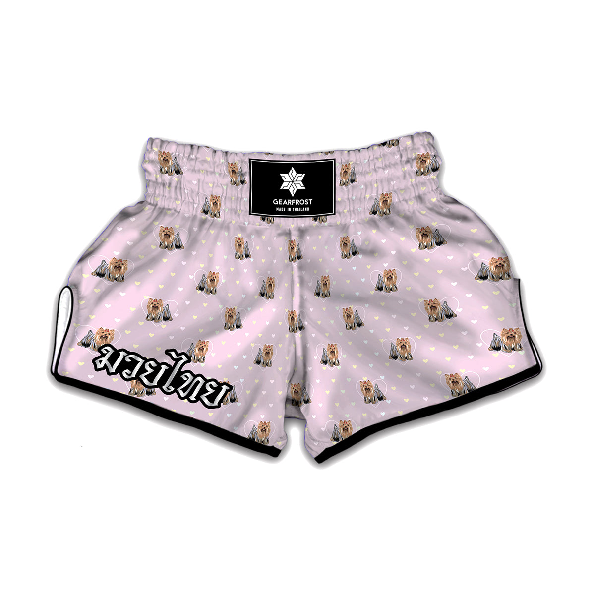 Cute Yorkshire Terrier Pattern Print Muay Thai Boxing Shorts