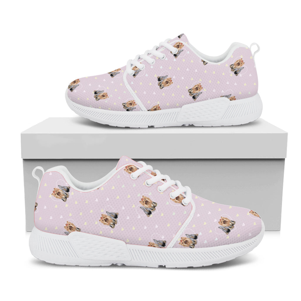 Cute Yorkshire Terrier Pattern Print White Athletic Shoes