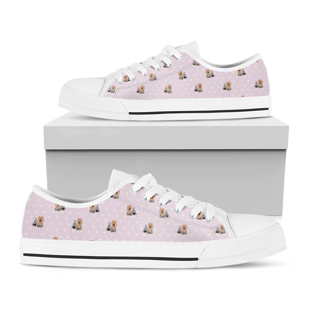 Cute Yorkshire Terrier Pattern Print White Low Top Shoes