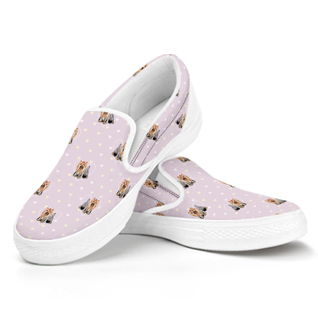 Cute Yorkshire Terrier Pattern Print White Slip On Shoes