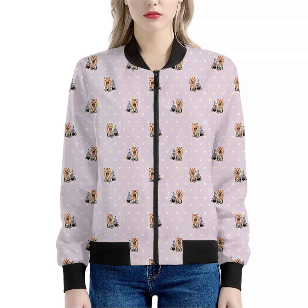 Cute Yorkshire Terrier Pattern Print Women's Bomber Jacket