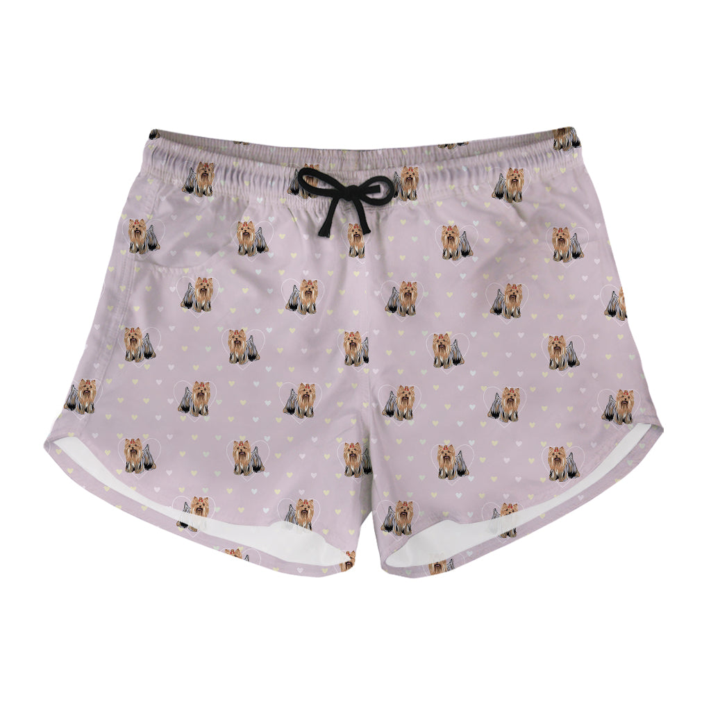 Cute Yorkshire Terrier Pattern Print Women's Shorts