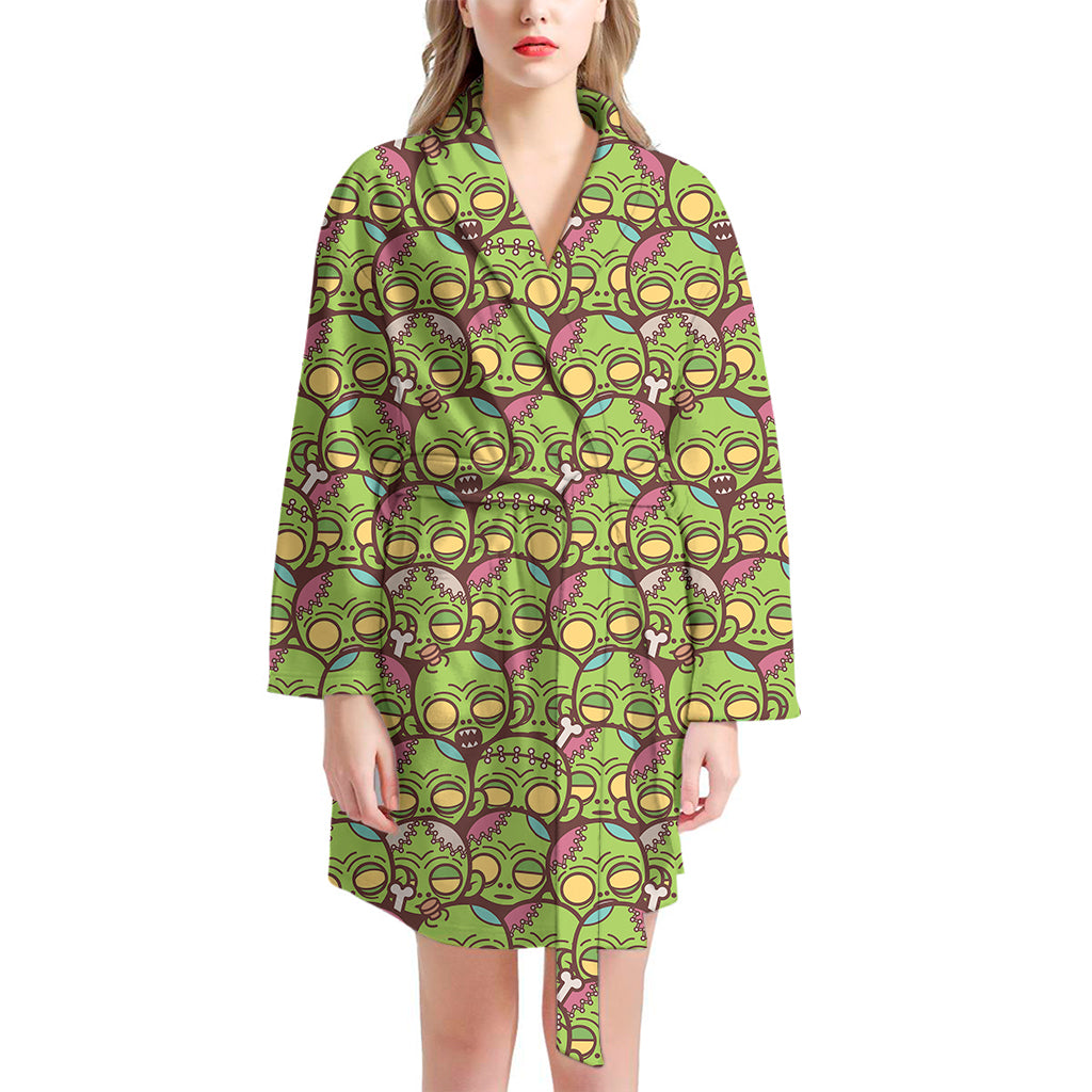 Cute Zombie Pattern Print Women's Bathrobe