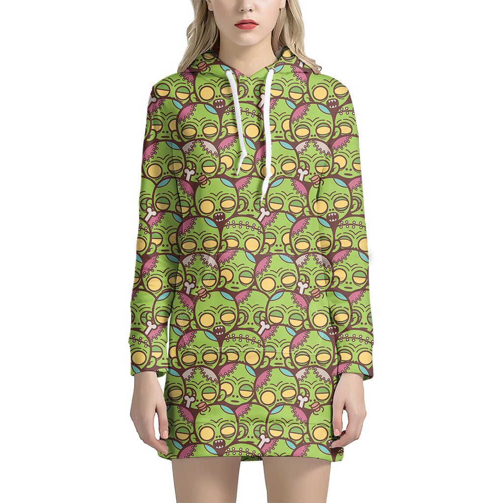 Cute Zombie Pattern Print Women's Pullover Hoodie Dress