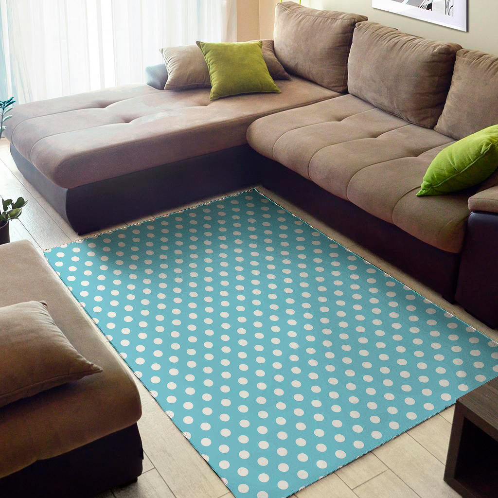 Cyan And White Polka Dot Pattern Print Area Rug