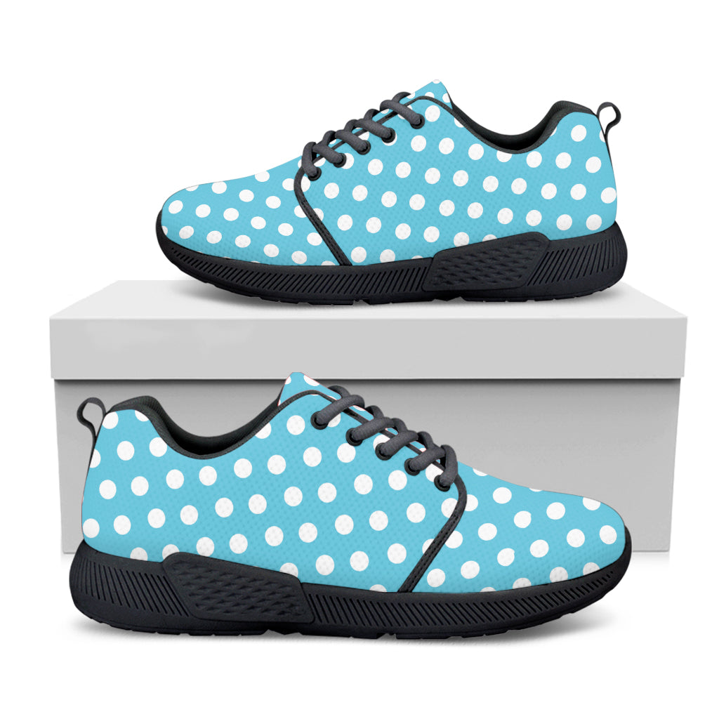 Cyan And White Polka Dot Pattern Print Black Athletic Shoes