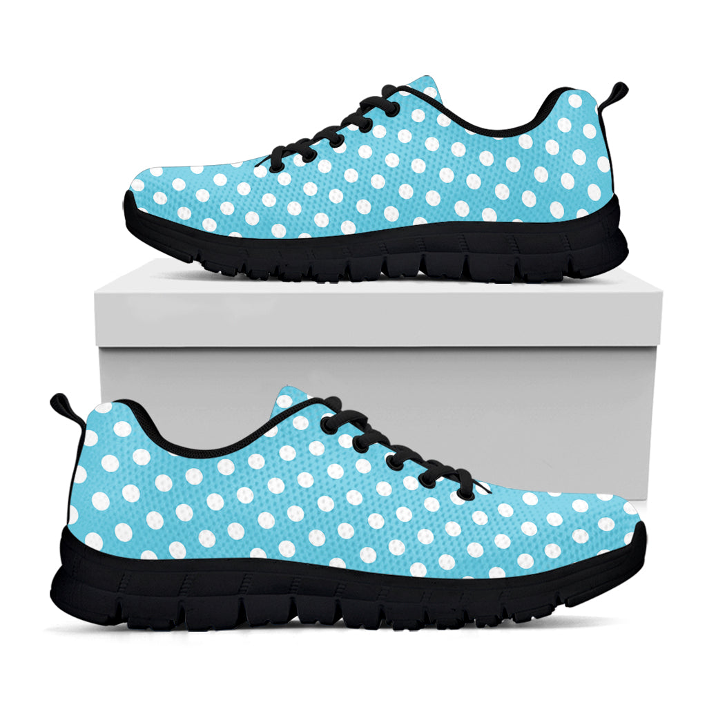 Cyan And White Polka Dot Pattern Print Black Sneakers