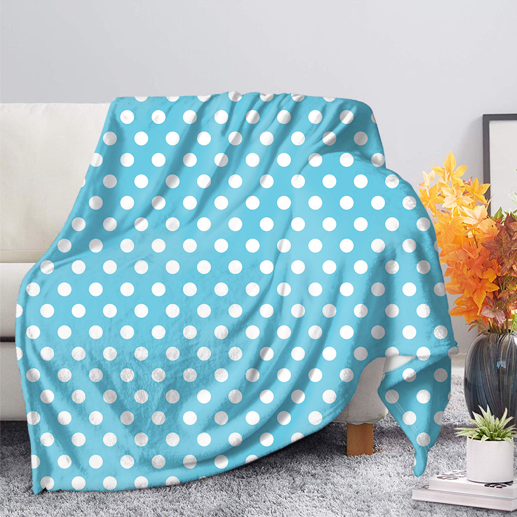 Cyan And White Polka Dot Pattern Print Blanket