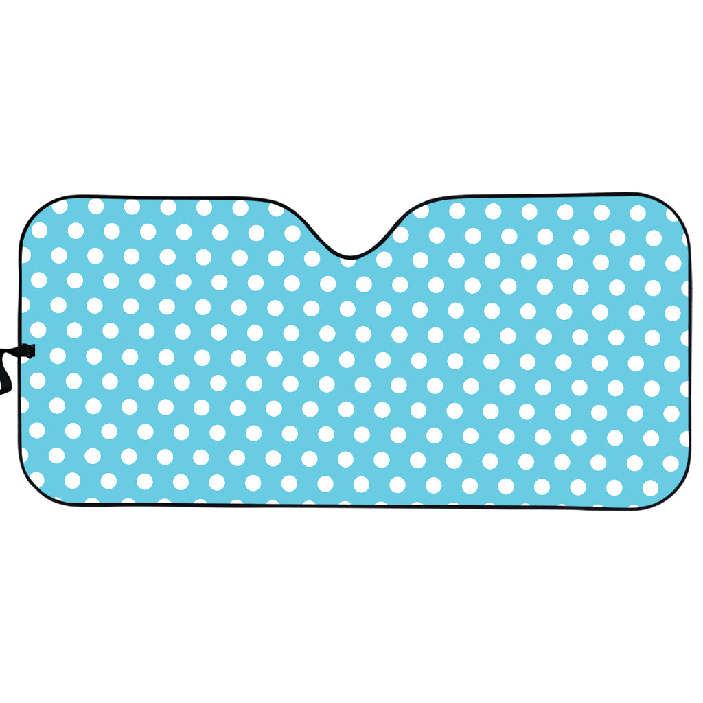 Cyan And White Polka Dot Pattern Print Car Sun Shade