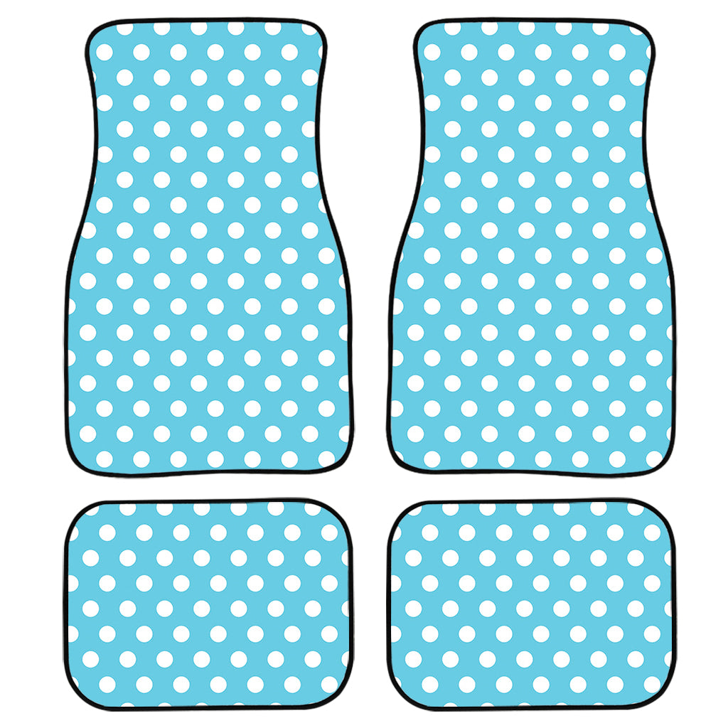 Cyan And White Polka Dot Pattern Print Front and Back Car Floor Mats