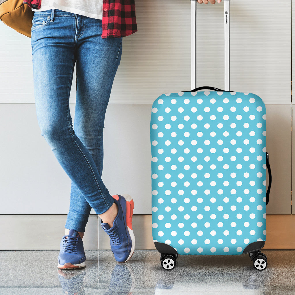 Cyan And White Polka Dot Pattern Print Luggage Cover