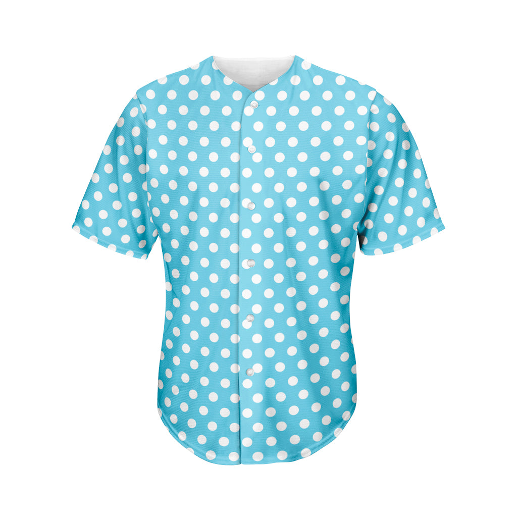 Cyan And White Polka Dot Pattern Print Men's Baseball Jersey