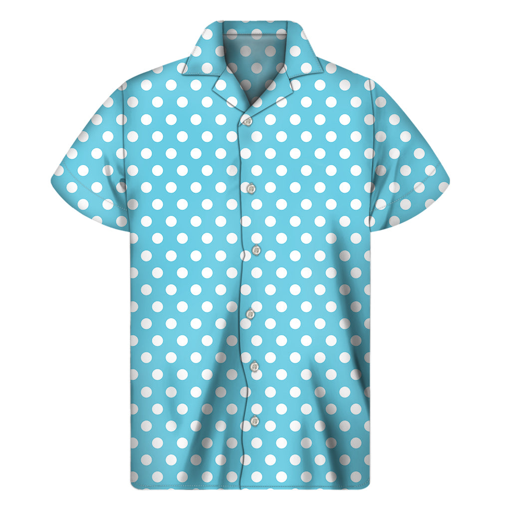 Cyan And White Polka Dot Pattern Print Men's Short Sleeve Shirt