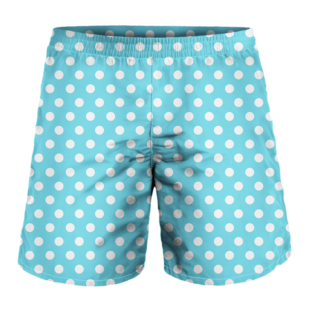 Cyan And White Polka Dot Pattern Print Men's Shorts