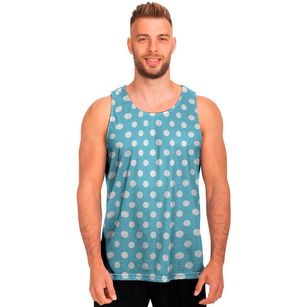 Cyan And White Polka Dot Pattern Print Men's Tank Top