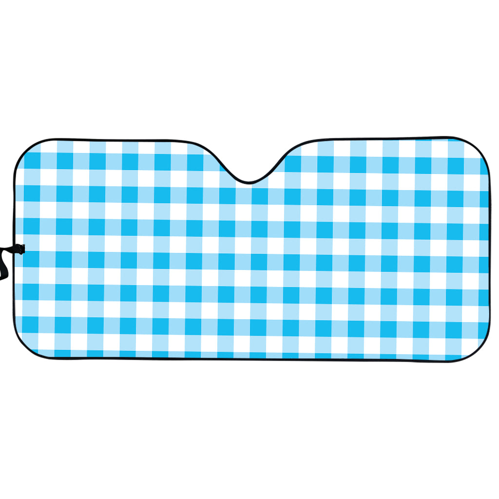 Cyan Blue And White Gingham Print Car Sun Shade