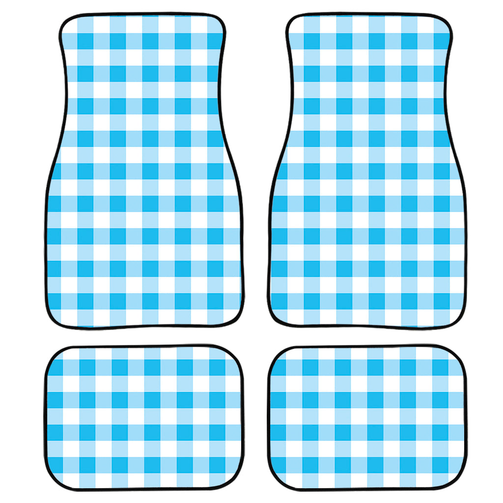 Cyan Blue And White Gingham Print Front and Back Car Floor Mats