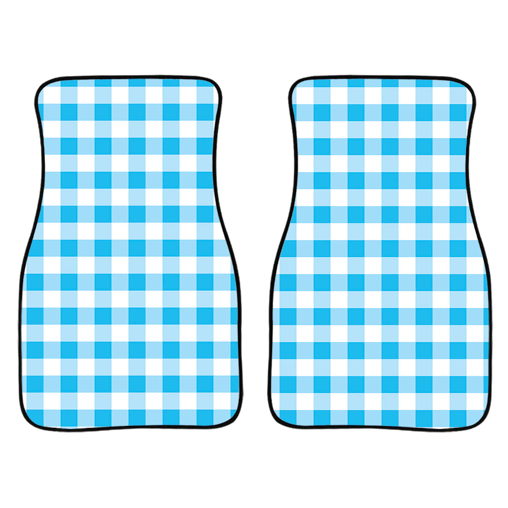 Cyan Blue And White Gingham Print Front Car Floor Mats