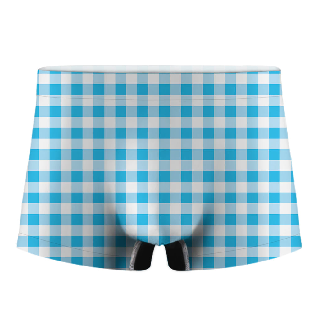 Cyan Blue And White Gingham Print Men's Boxer Briefs