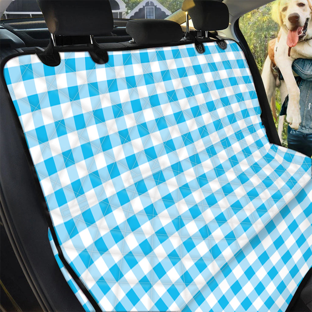 Cyan Blue And White Gingham Print Pet Car Back Seat Cover