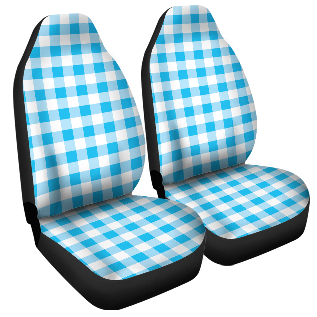 Cyan Blue And White Gingham Print Universal Fit Car Seat Covers