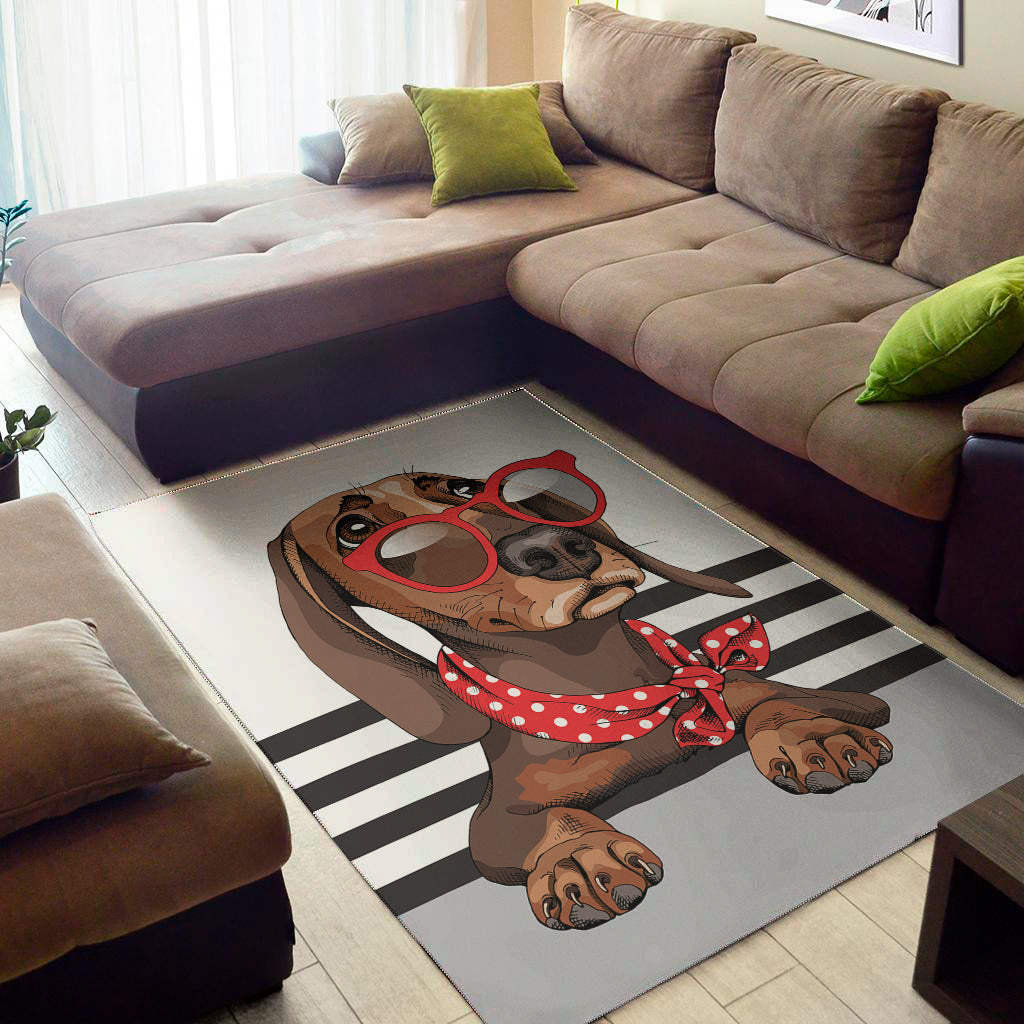 Dachshund With Red Sunglasses Print Area Rug