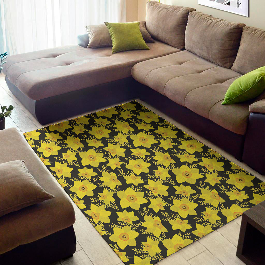 Daffodil And Mimosa Pattern Print Area Rug