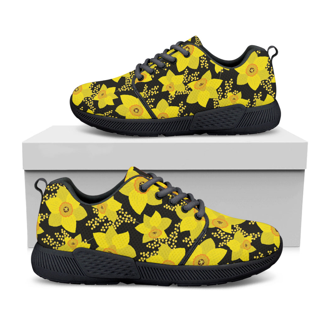 Daffodil And Mimosa Pattern Print Black Athletic Shoes