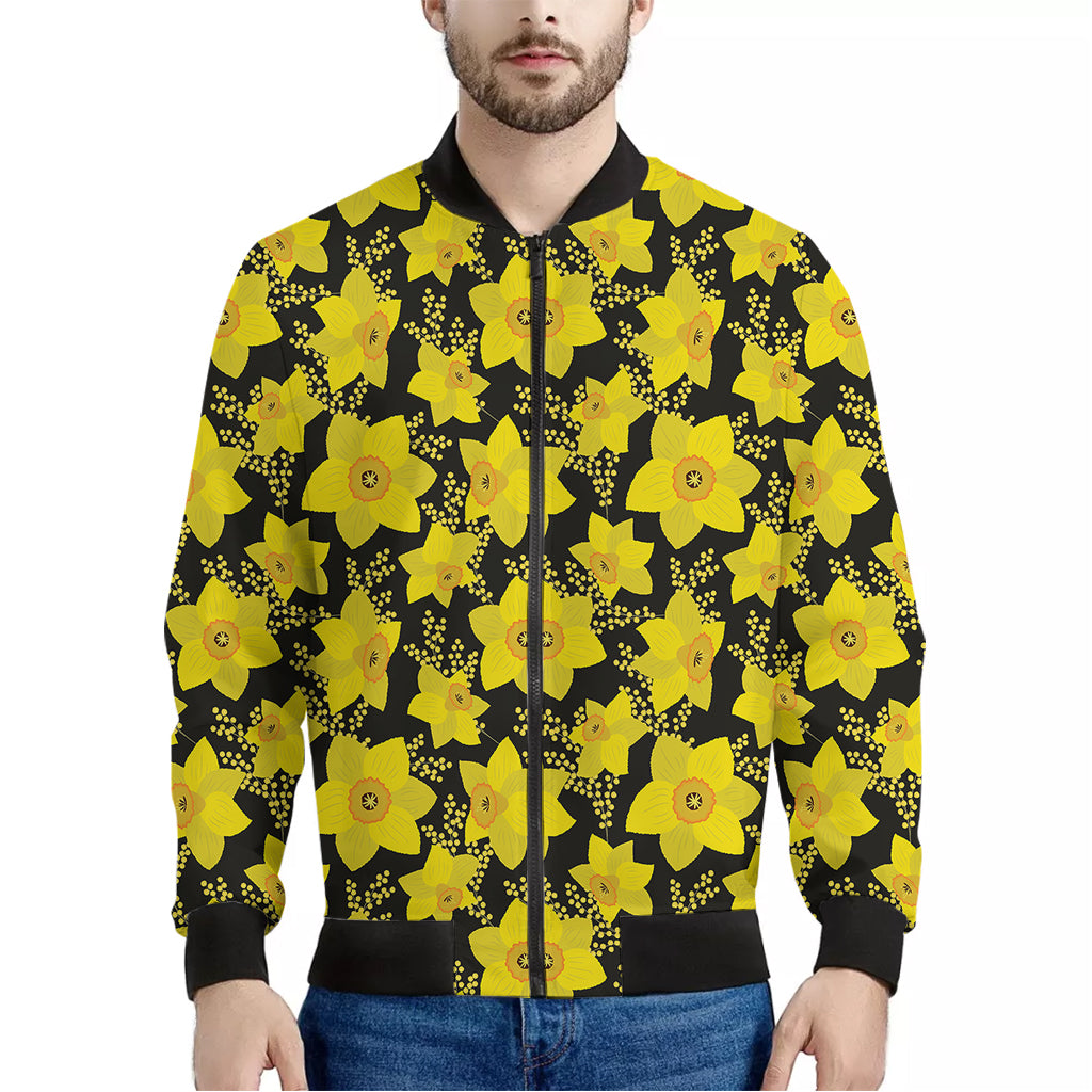 Daffodil And Mimosa Pattern Print Men's Bomber Jacket