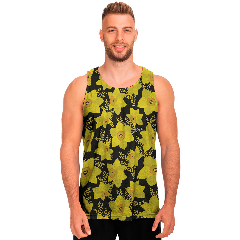 Daffodil And Mimosa Pattern Print Men's Tank Top