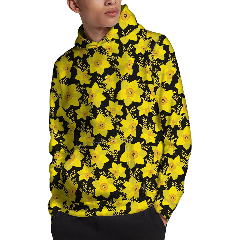 Daffodil And Mimosa Pattern Print Pullover Hoodie