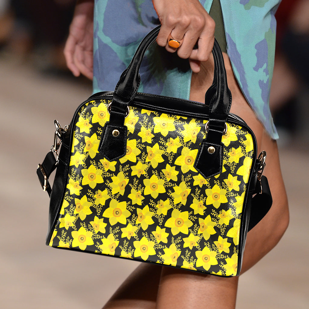 Daffodil And Mimosa Pattern Print Shoulder Handbag