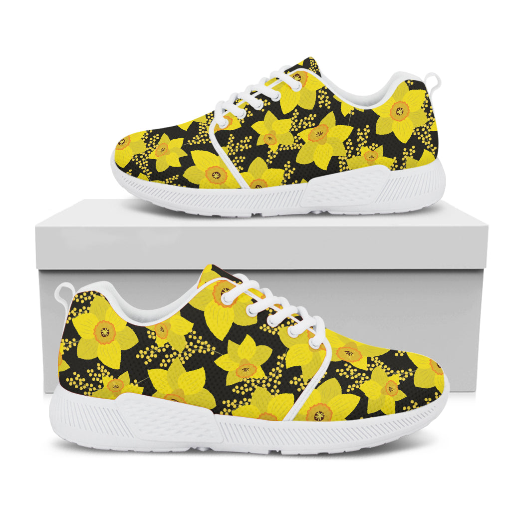 Daffodil And Mimosa Pattern Print White Athletic Shoes