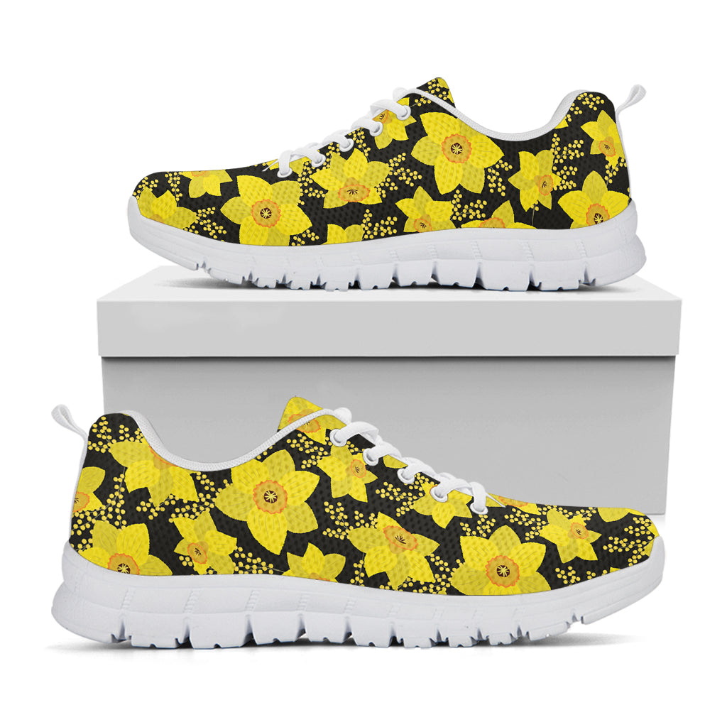 Daffodil And Mimosa Pattern Print White Sneakers