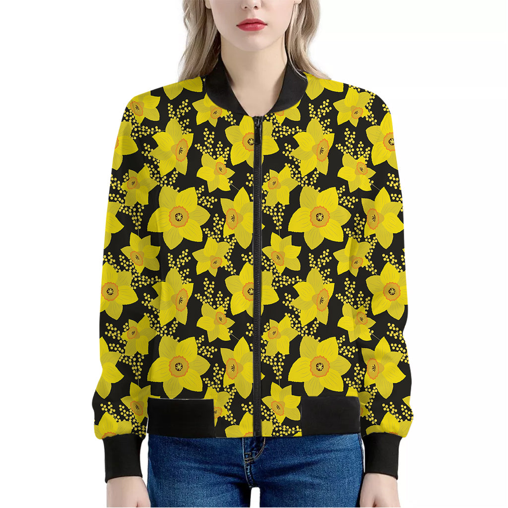 Daffodil And Mimosa Pattern Print Women's Bomber Jacket