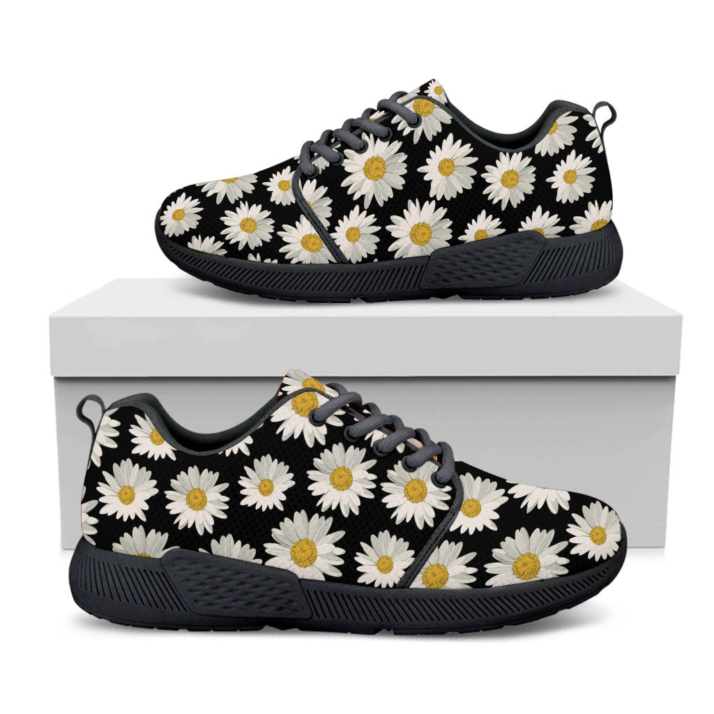 Daisy Flower Pattern Print Black Athletic Shoes