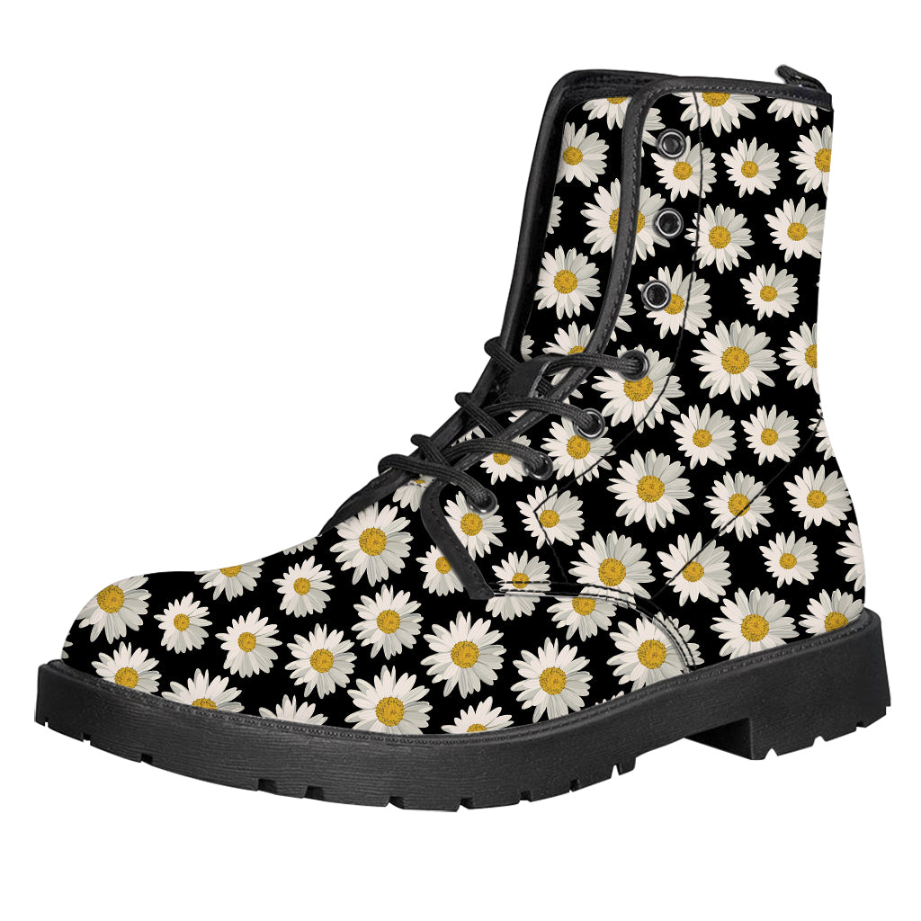 Daisy Flower Pattern Print Leather Boots